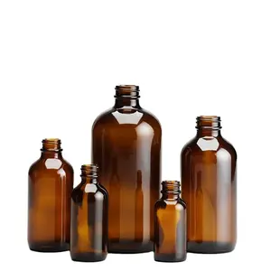 热卖波士顿圆形琥珀色空玻璃瓶15毫升30毫升60毫升120毫升240毫升480毫升精油瓶玻璃
