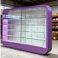 Vollsicht-Ladeneinrichtung Abschließbare Schiebetür Lila Glas-Vitrine für Taschen- und Schuhgeschäfte Einzelhandel