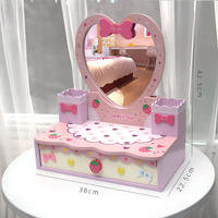 Commode en bois à simulation de cœur rose pour bébé, ensemble cosmétique éducatif, maquillage, coiffeuse, jouets de simulation pour filles