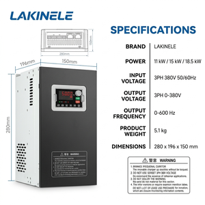 Bộ điều khiển tốc độ động cơ AC 3 pha 380V Lakinele 37A 18.5kW 25HP VFD dành cho máy nén khí trục vít & quạt - Product Image 1