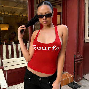 Women Letter Print Racerback Tank <b>Top</b> <b>Low</b> Cut Knit Vest Slim Fit Sleeveless Casual Summer Crop <b>Top</b> - Product Image 6