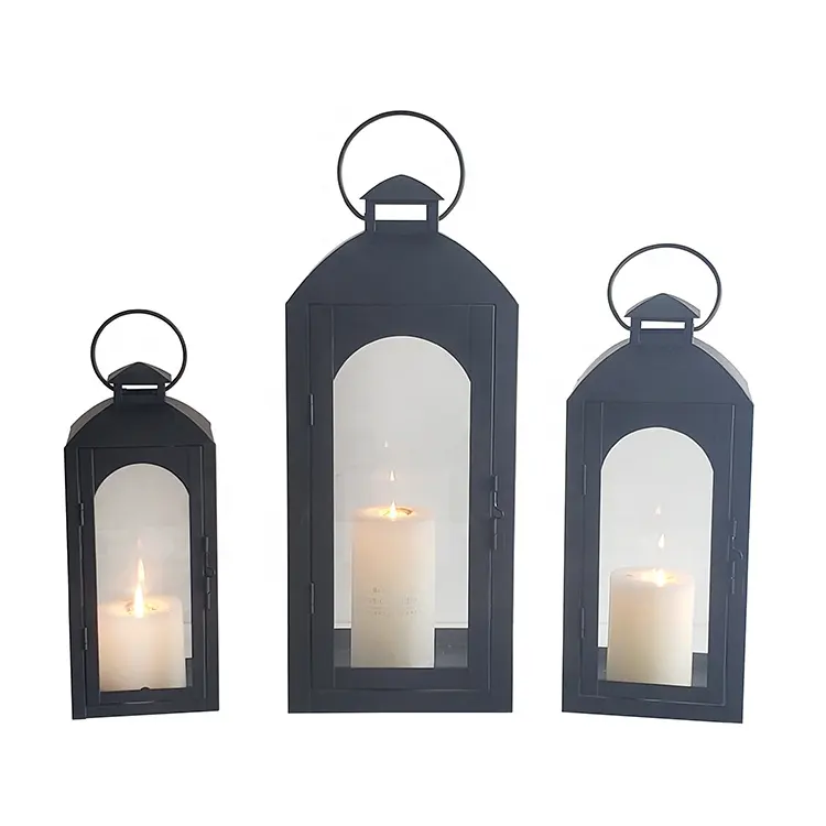 Hanging Lanterns Set Of 3 Outdoor Decorative Led Candle Lantern Black Wedding Lantern Metal For Home Decor