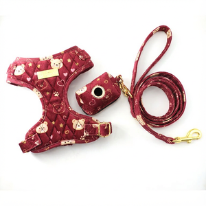 Conjunto de Arnés de Lujo para Perro de Terciopelo Kawaii con Correa a Juego, Impresión de Patrones Personalizados, Ajuste Ajustable, Clip de Metal Resistente - Product Image 3