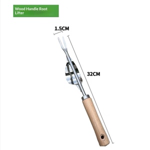 Desherbador de jardín de acero inoxidable con mango de madera, herramienta para excavar vegetales silvestres, rastrillo, <span class=keywords><strong>pala</strong></span> de jardín, gancho, plateado y marrón - Product Image 5