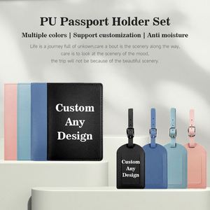 Ensemble de porte-passeport et d'étiquette de bagage en cuir PU avec logo personnalisé, vente en gros - Product Image 2