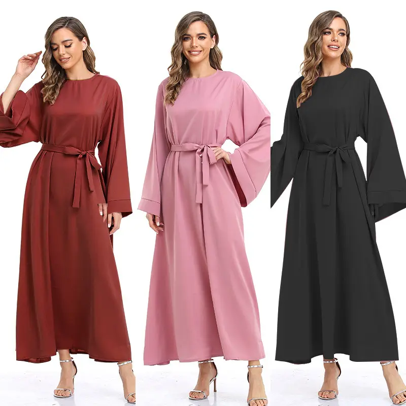 Muslimische Mode Hijab Lange Kleider Frauen Mit Schärpen Einfarbige Islam Kleidung Abaya Afrikanische Kleider Für Frauen Musulman Djellaba