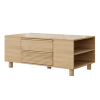 Table basse en bois avec détails ondulés naturels, multi-rangements, table à cocktails avec compartiment latéral ouvert pour le salon
