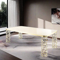 Ensemble table et chaises de salle à manger carrées de luxe moderne, plateau en pierre naturelle, pieds en acier inoxydable, mobilier de salle à manger ZYCY pour villa