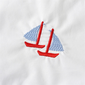 Ropa de <span class=keywords><strong>boutique</strong></span> de bebé niño personalizada para verano, bordado de vela, cuello Peter Pan, conjunto de 2 piezas corto a rayas a <span class=keywords><strong>la</strong></span> moda, 100% algodón - Product Image 4