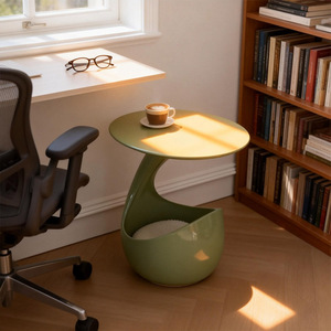 Table de chevet créative nordique avec lit partagé pour chat, meuble moderne pour animaux de compagnie, table de chevet de salon en verre de forme spéciale - Product Image 1