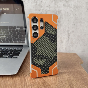Funda Magnética para Teléfono con Marco de Aluminio Desmontable, Panel Trasero Acrílico con Patrón de Fibra de Camuflaje para <span class=keywords><strong>Samsung</strong></span> S22 <span class=keywords><strong>S23</strong></span> S24 S25 S26 Ultra - Product Image 1