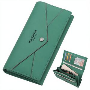 High Quality Genuine Cowhide Leather <b>RFID</b> <b>Blocking</b> Portable Envelope Bag Thin Long Cardholder <b>Wallet</b> Passport Clutch Bags - Product Image 3