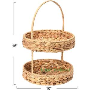 Juego de Bandejas Plegables de Dos Niveles Ecológicas Ecoka Vietnam, Gran Venta, Asa Marrón Desgastada, Forma Ovalada Moderna, Color Natural, Almacenamiento - Product Image 2