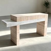 Table console moderne en travertin et marbre, design géométrique, pierre naturelle, table d'entrée pour hôtel, villa, projet résidentiel