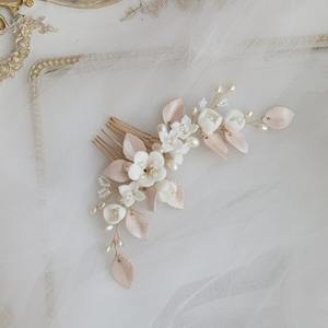 Estética de alta calidad <span class=keywords><strong>flores</strong></span> nupciales europeas peine de cerámica perla natural hecho a mano accesorios de boda tocado - Product Image 3