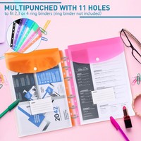 Porte-documents en plastique A4 transparents, porte-documents à 11 trous, pochettes perforées en PP, classeurs extensibles, format à feuilles mobiles