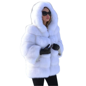 Abrigo con Capucha de Piel Sintética de Zorro para Mujer, Talla Grande, Teñido Liso, Antiarrugas, Grueso, Cálido, Estilo Vintage, para Invierno, Marca RHG - Product Image 4