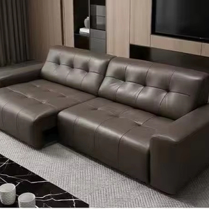 Ensemble de canapés en cuir véritable marron, canapé inclinable moderne capitonné, meubles de salon, canapé modulaire fonctionnel avec profondeur de siège réglable - Product Image 1