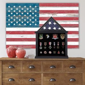 Cadre de présentation en bois massif noir mat 3x5 pour drapeau, type boîte à ombre, avec doublure en feutre, pour drapeau américain plié, certificat et objets commémoratifs - Product Image 1