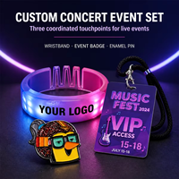 Bracelet LED, Badge d'événement, Passe de porte en PVC, Carte d'identité RFID étanche, Épinglette en émail, Logo personnalisé, Ensemble combiné pour festival, concert, fête