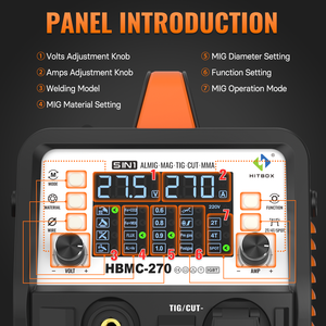 Máquina de Soldadura <span class=keywords><strong>MIG</strong></span> <span class=keywords><strong>Hitbox</strong></span> HBMC270 6 en 1, CO2/Gas, Doble Pulso, MMA, Lift TIG, Nueva, para Alambre Sólido de 0.8mm - Product Image 6