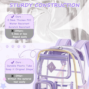 Transparent Pvc <b>Backpack</b> 18 In With Multiple Pockets For School Education Unisex Light Purple - Product Image 2