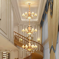 Lustre de luxe en or LED Long en cristal Style européen Hôtel Plafonnier Suspendu Fournisseur Escalier