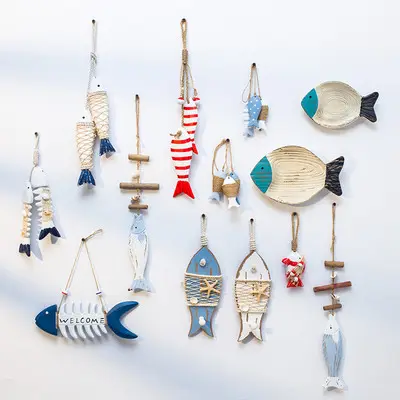 항해 민속 공예 나무 물고기 디자인 벽 기호 테마 벽 마운트 플라크 벽 매달려 선물 홈 장식