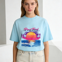 T-shirts pour femmes pour l'été avec motif de coucher de soleil sur la plage et texte Duet Fon pour un style décontracté