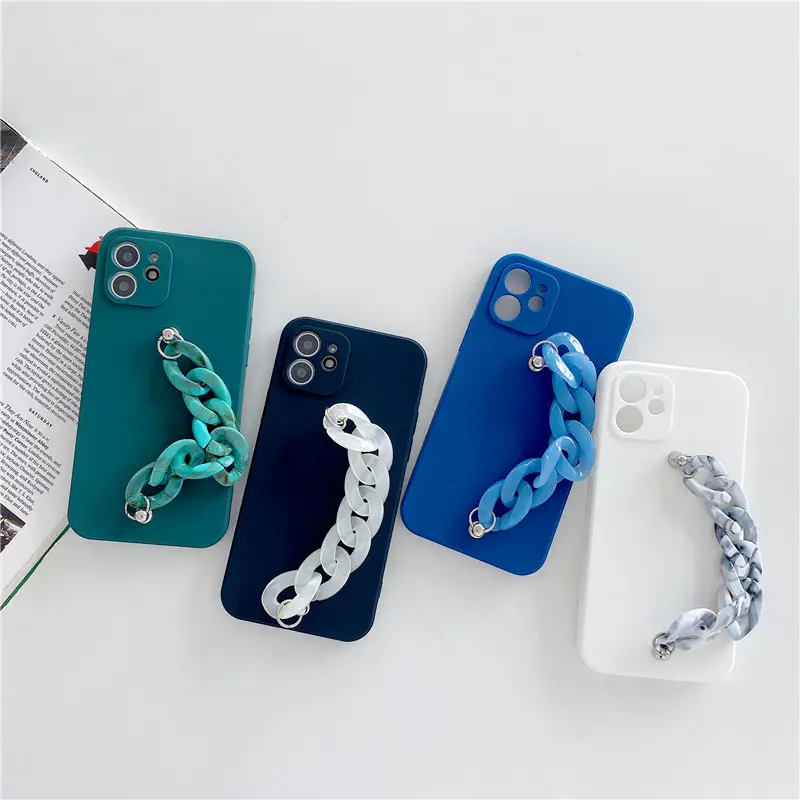 Coque de téléphone couleur bonbon avec chaîne de poignet pour iPhone 14 filles Style Simple couverture pour iPhone 13 12 11 XS X XR MAX Offre Spéciale