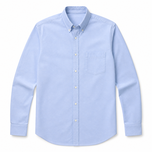 เสื้อเชิ้ตผู้ชายสีฟ้าอ่อน ผ้าฝ้ายป๊อปลิน 100% ติดกระดุม แขนยาว สีพื้น สไตล์สมาร์ทแคชชวล ผ้าทอ กันยับ ใส่ได้ในฤดูใบไม้ผลิ - Product Image 1