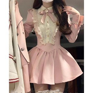 French Style Princess Pink Tutu Dress Empire Waist Bow Neckline Splicing Candy Color Breathable Cocktail Dress - Product Image 1