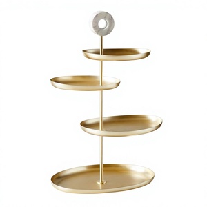 Décoration de fête, support à gâteau à 4 étages, forme ovale, plateaux en métal pour fruits, cupcakes, bonbons, pâtisseries, présentoir décoratif, doré - Product Image 1