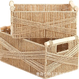 Woven <b>Storage</b> <b>Baskets</b> Rectangle Linen Handmade For Living Room Desktop Cosmetic Organizer - Product Image 5