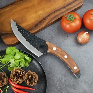 Cuchillo de deshuesado curvo de espiga completa de 6 pulgadas de alta calidad, cuchillo de carnicero de acero al carbono forjado hecho a mano