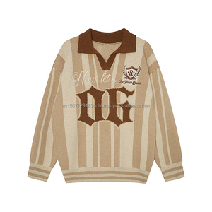 Pull à col polo à rayures verticales personnalisées à manches longues pour homme, tendance, de marque, sportif, décontracté, en tricot à revers - Product Image 1