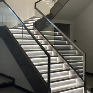 نظام درابزين حديث بدون إطار درابزين مصنوع يدويًا من الفولاذ المقاوم للصدأ درابزين زجاجي للشقة درج مصقول أسود مربع للشقق - Product Image 2