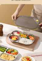 Assiette à dîner en acier inoxydable 304 avec couvercle, ronde, profonde et épaisse, spécialement conçue pour les enfants et l'utilisation scolaire