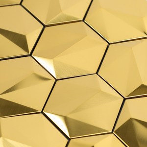 3D <strong>Pattern</strong> Golden <strong>Hexagon</strong> Luxury Style Stainless Steel Metal Mosaic Peel and Stick Adhesive Wall Tiles for Hotel - Product Image 3