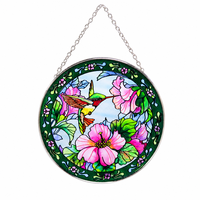 Décoration de fenêtre personnalisée avec motif colibri Art Déco en vitrail, attrape-soleil pour la maison