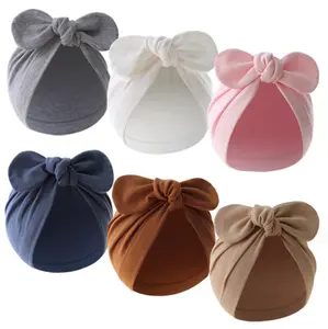 Bébé fille tout-petits respirant coton chapeau nouveau-né noué chapeau mignon beignet doux Turban noeud noeud casquette