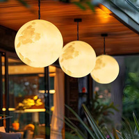 Lampe suspendue en forme de lune imprimée en 3D, lampe LED en forme de lune pour patio, jardin, décoration de la maison, globe lumineux blanc chaud pour plafond