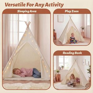 Tienda de Campaña Tipi Blanca Pura para Niños, Plegable y Portátil, para Fiestas Infantiles, Tienda de Campaña Interior para Dormir y Jugar para Niñas - Product Image 5