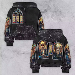 YSJY Fabricant de sweats à capuche zippés pour hommes, personnalisés OEM, en coton, coupe ample, effet vieilli, épais, avec strass et diamants - Product Image 4