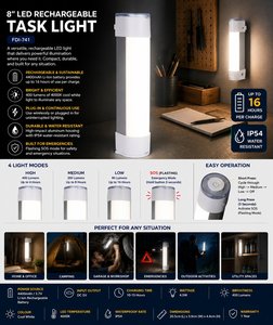 Lampe de travail rechargeable à LED de 8 pouces pour le camping - Étanche IP54 400 lumens Garantie 1 an - Product Image 2