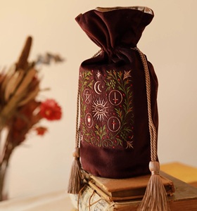 Бархатные мешочки для хранения карт Таро, вышитые, на шнурке, альхимический мешок с кисточкой - Product Image 6