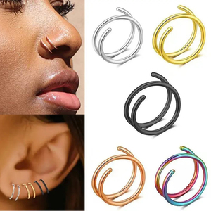 Acero inoxidable al por mayor <span class=keywords><strong>espiral</strong></span> uno y medio doble línea perforada joyería pendientes y anillos de <span class=keywords><strong>la</strong></span> <span class=keywords><strong>nariz</strong></span> - Product Image 2