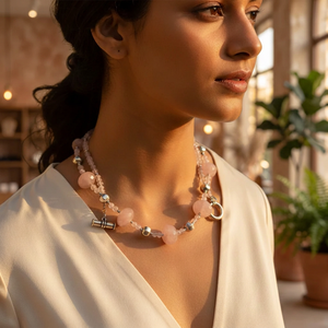 Collier en argent 925 pour femme avec perles de quartz rose, style bohème, forme de chiffre, cadeau élégant pour un usage quotidien - Product Image 3