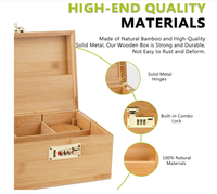 Boîte de rangement en bambou de grande taille de qualité supérieure avec serrure, organisateur décoratif en bois avec compartiment amovible pour cadeau