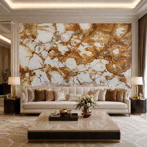 Dalle de marbre de luxe Roma Imperial, base blanche avec veines brun doré, pour mur d'accentuation de villa - Product Image 5